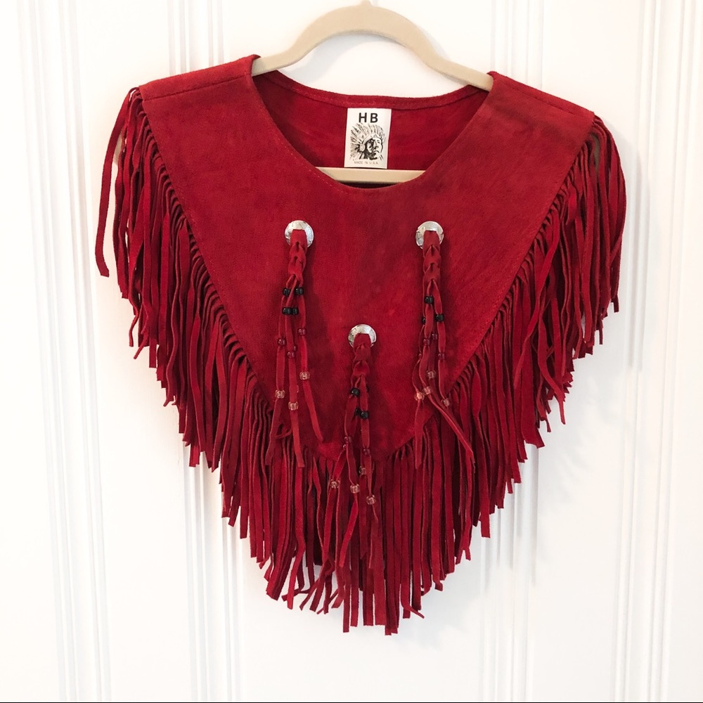 Vintage HB Red Suede Southwestern Fringe Poncho